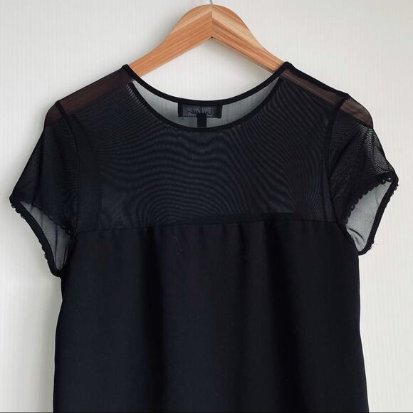 Lulus mesh top short sleeve shift dress with scalloped sleeve trim small - Picture 9 of 10